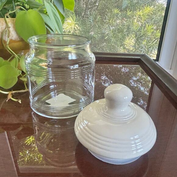 Vintage Anchor Hocking Clear Glass Jar with White Ceramic Shaker Lid Made in USA - Picture 6 of 8